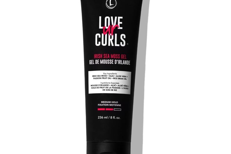 Love Ur Curls Irish Sea Moss Hair Gel, Medium Hold Hair Styling Curling Gel for Defined Curly Hair, Waves & Coils, Vegan, Cruelty Free, 236mL